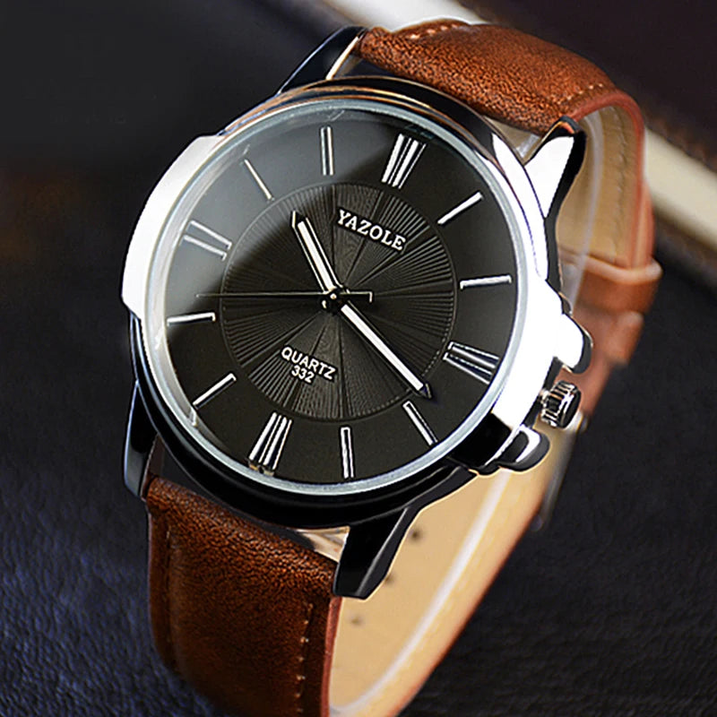 New YAZOLE Mens Watches Top Brand Luxury Blue Glass Watch Men Watch Waterproof Leather Roman Men's Watch Male Clock reloje...