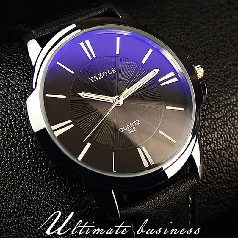 New YAZOLE Mens Watches Top Brand Luxury Blue Glass Watch Men Watch Waterproof Leather Roman Men's Watch Male Clock reloje...