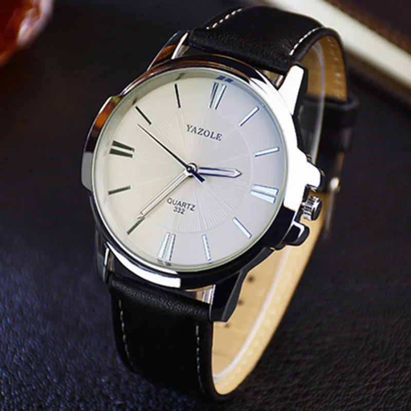 Hot YAZOLE Mens Watches Top Brand Luxury Blue Glass Watch Men Wristwatch Waterproof Leather Roman Men's Watch Male Clock r...