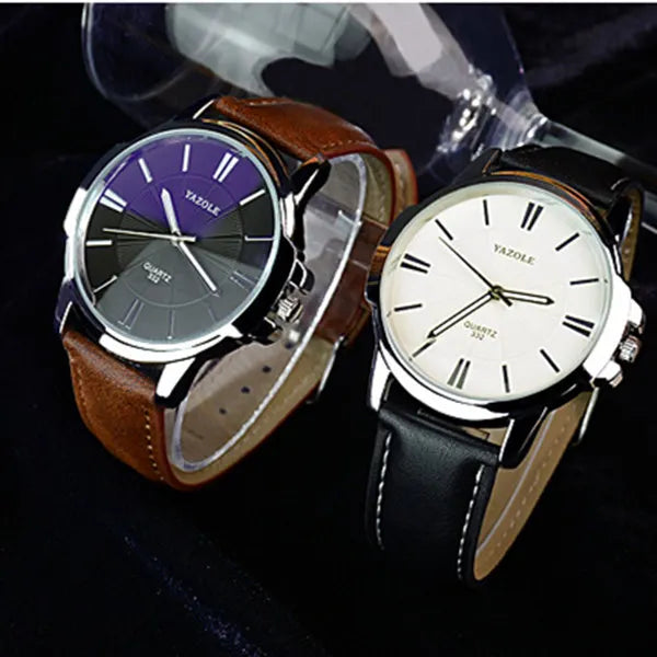 Hot YAZOLE Mens Watches Top Brand Luxury Blue Glass Watch Men Wristwatch Waterproof Leather Roman Men's Watch Male Clock r...