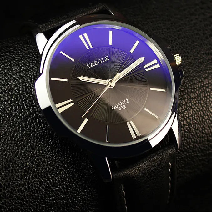 Hot YAZOLE Mens Watches Top Brand Luxury Blue Glass Watch Men Wristwatch Waterproof Leather Roman Men's Watch Male Clock r...