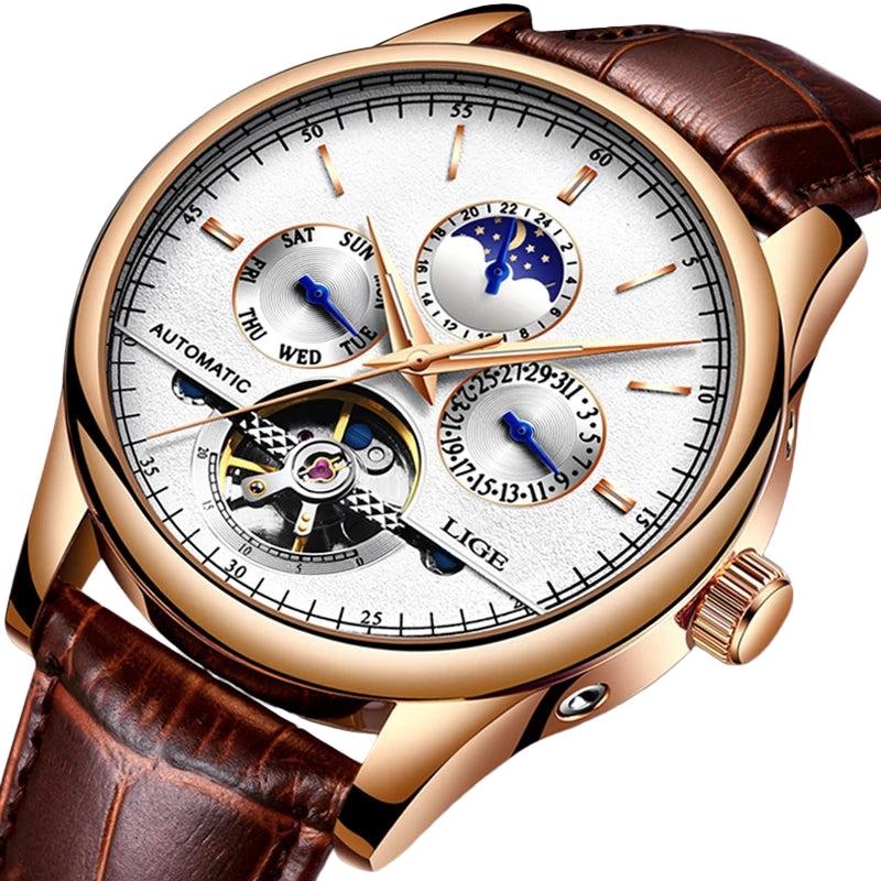 2025 LIGE Mens Watches Automatic Mechanical Watch Tourbillon Sport Clock Leather Casual Business Retro Wristwatch Relojes ...