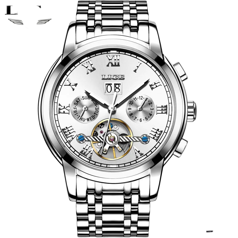 2025 LIGE Mens Watches Automatic Mechanical Watch Tourbillon Sport Clock Leather Casual Business Retro Wristwatch Relojes ...