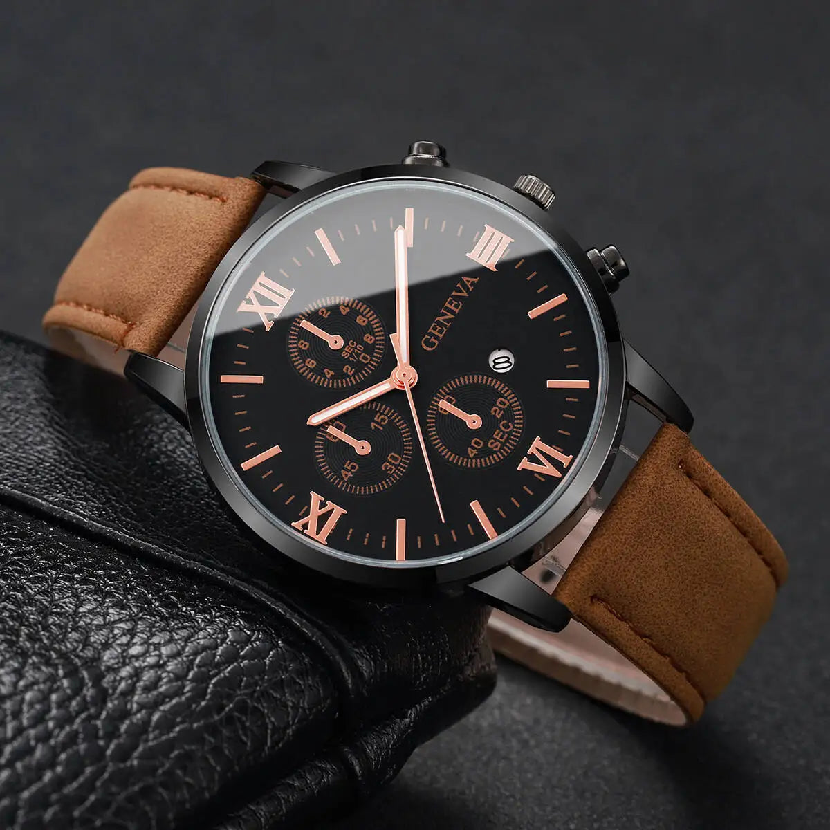 authentic Fashion Roma Dial Men's Watch Casual Leather Strap Men Business Watches Analog Quartz Wristwatches with Calendar...