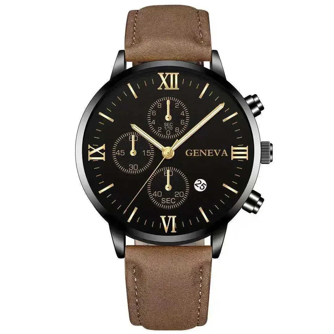 premium Fashion Geneva Men's Wristwatch Date Alloy Case Leather Analog Quartz Sport Watch Male Clock Top Brand Luxury Relo...