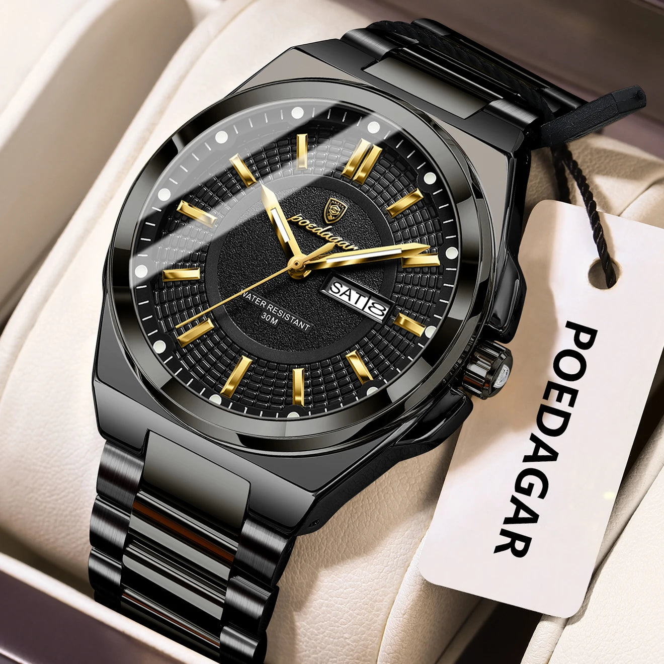 buy POEDAGAR Sport Original Men Clock Quartz Date Week Luxury Man Wristwatch Waterproof Luminous Stainless Steel Men's Wat...