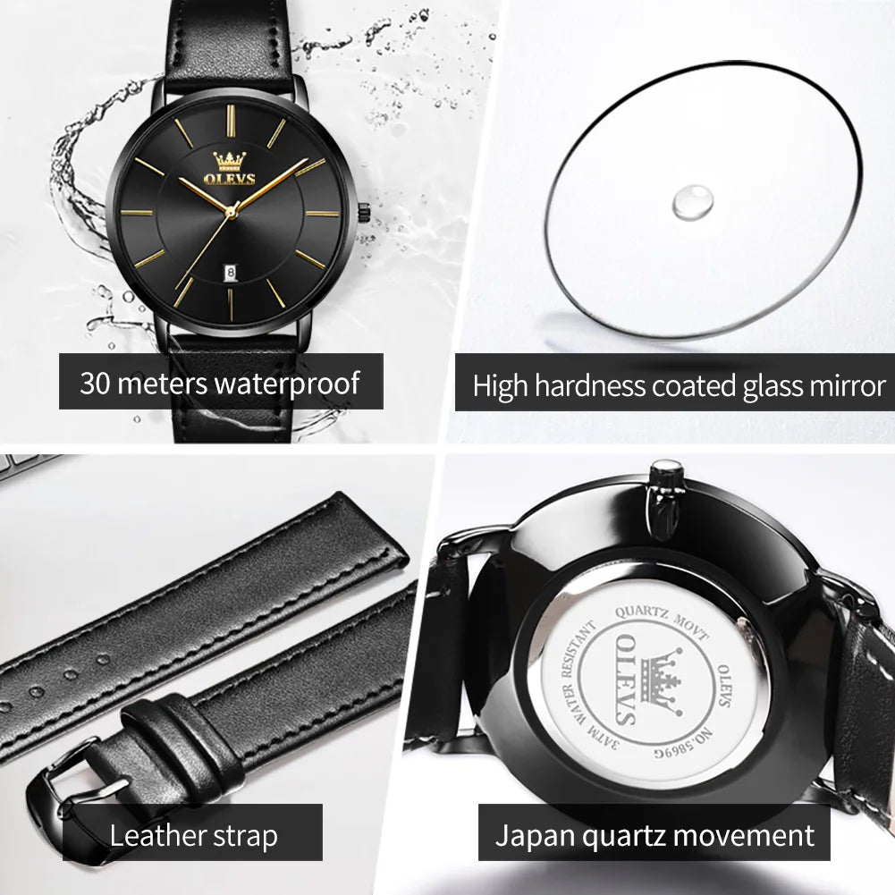 OLEVS 5869 Quartz Watch for Men Ultra Thin 6.5mm Minimalist Waterproof Date Bussiness Man Watch Simple Fashion Men's Wrist...