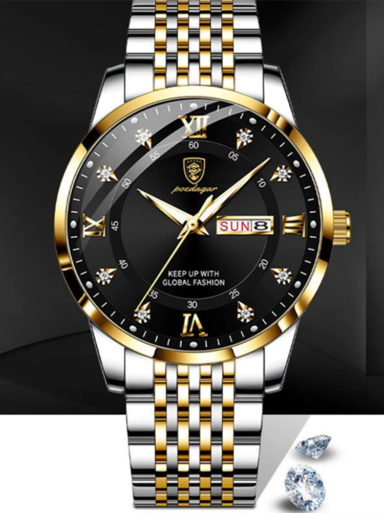 popular POEDAGAR Classic Luxury Quartz Man Wristwatch Sport Men Watches Waterproof Luminous Week Date Stainless Steel Men'...