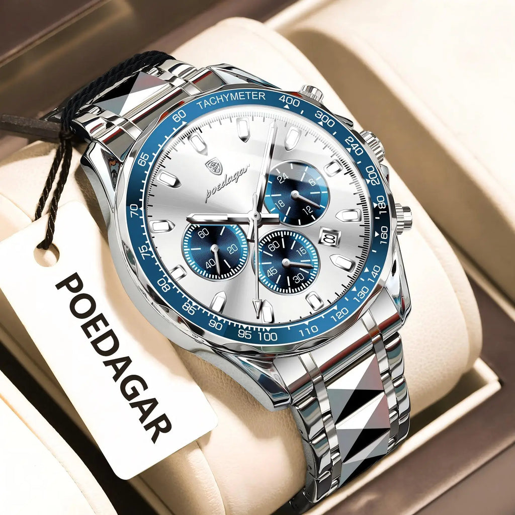 POEDAGAR Luxury Brand Men Watch Waterproof Luminous Stainless Steel Men's Watches Chronograph Date Quartz Business Watch F...