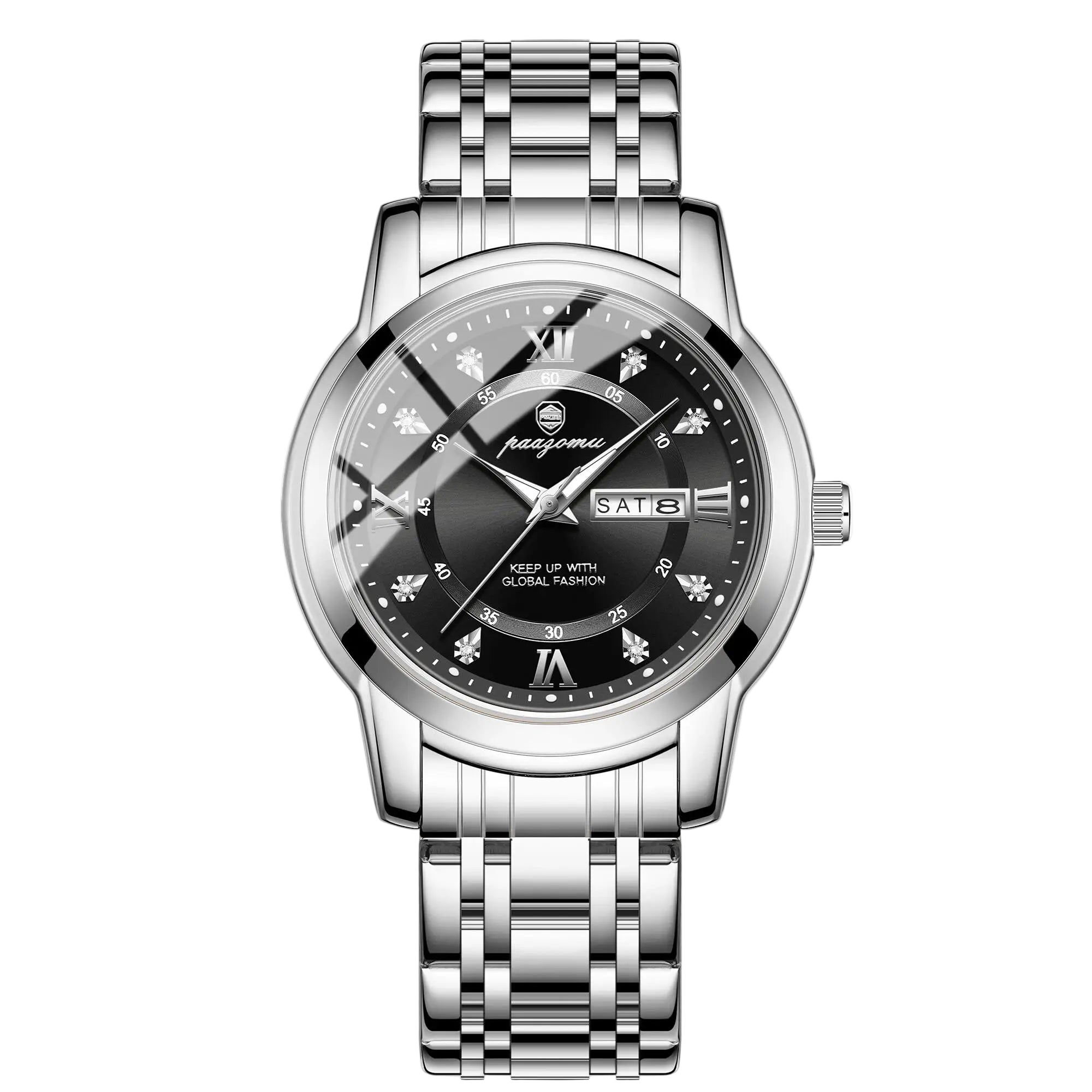 POEDAGAR Business Men Watch Date Week Waterproof Luminous Luxury Man Wristwatch Sports Stainless Steel Men's Quartz Watche...