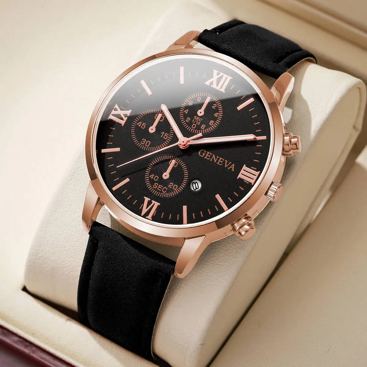 Fashion Roma Dial Men's Watch Casual Leather Strap Men Business Watches Analog Quartz Wristwatches with Calendar（Without B...