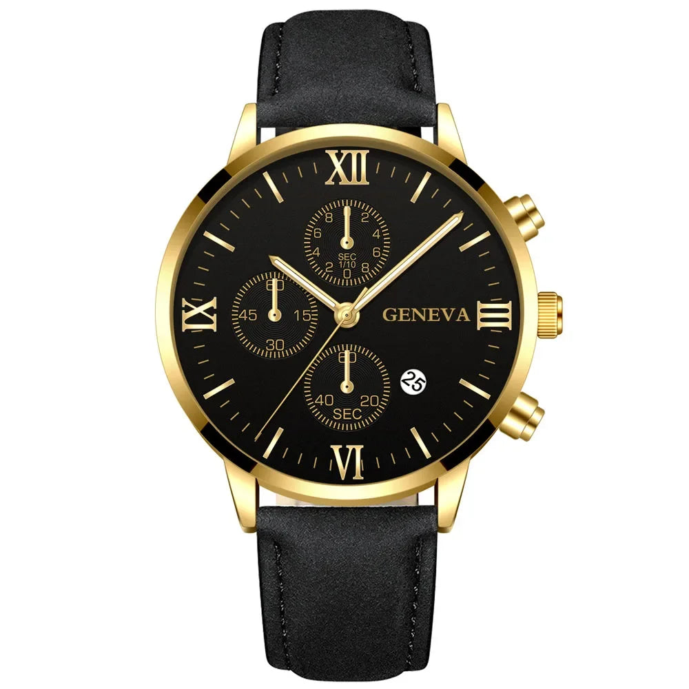 Fashion Geneva Men Date Alloy Case Synthetic Leather Analog Quartz Sport Watch Male Clock Top Brand Luxury Relogio Masculi...