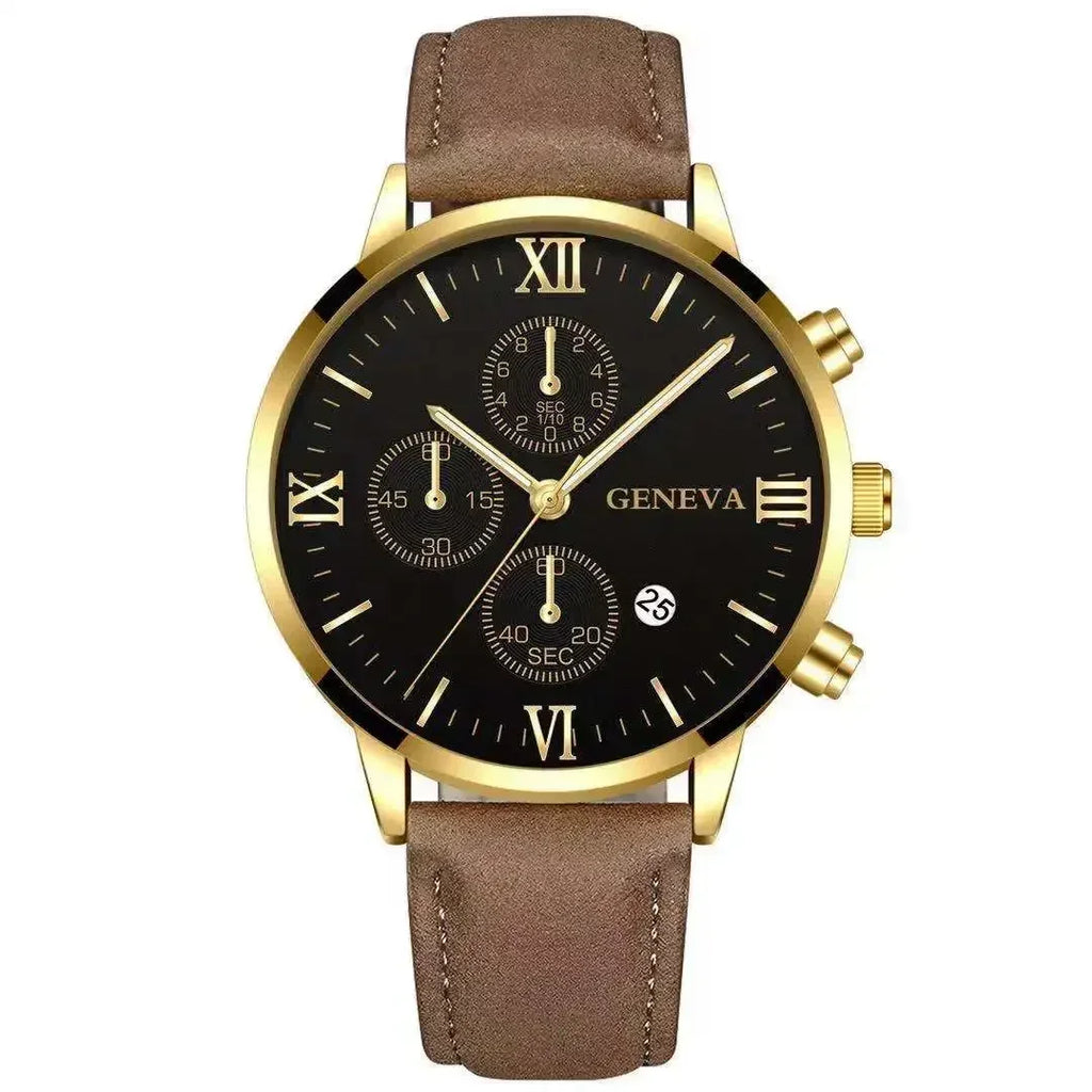 popular Fashion Geneva Men's Wristwatch Date Alloy Case Leather Analog Quartz Sport Watch Male Clock Top Brand Luxury Relo...