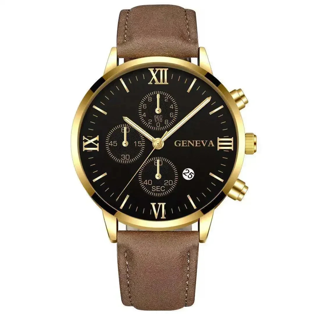popular Fashion Geneva Men's Wristwatch Date Alloy Case Leather Analog Quartz Sport Watch Male Clock Top Brand Luxury Relo...