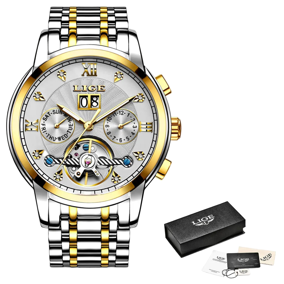2025 LIGE Mens Watches Automatic Mechanical Watch Tourbillon Sport Clock Leather Casual Business Retro Wristwatch Relojes ...