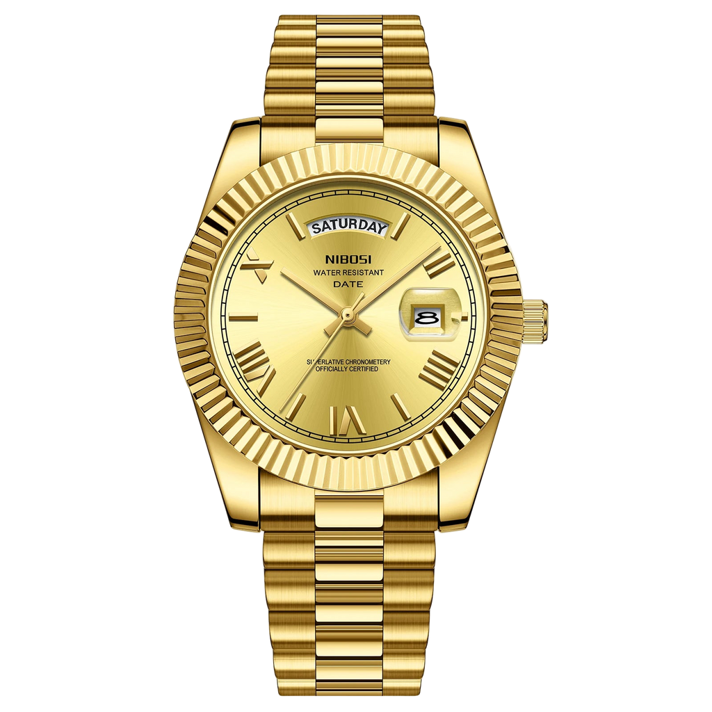 GoldNibosi watch with detailed face and brand name on a white background