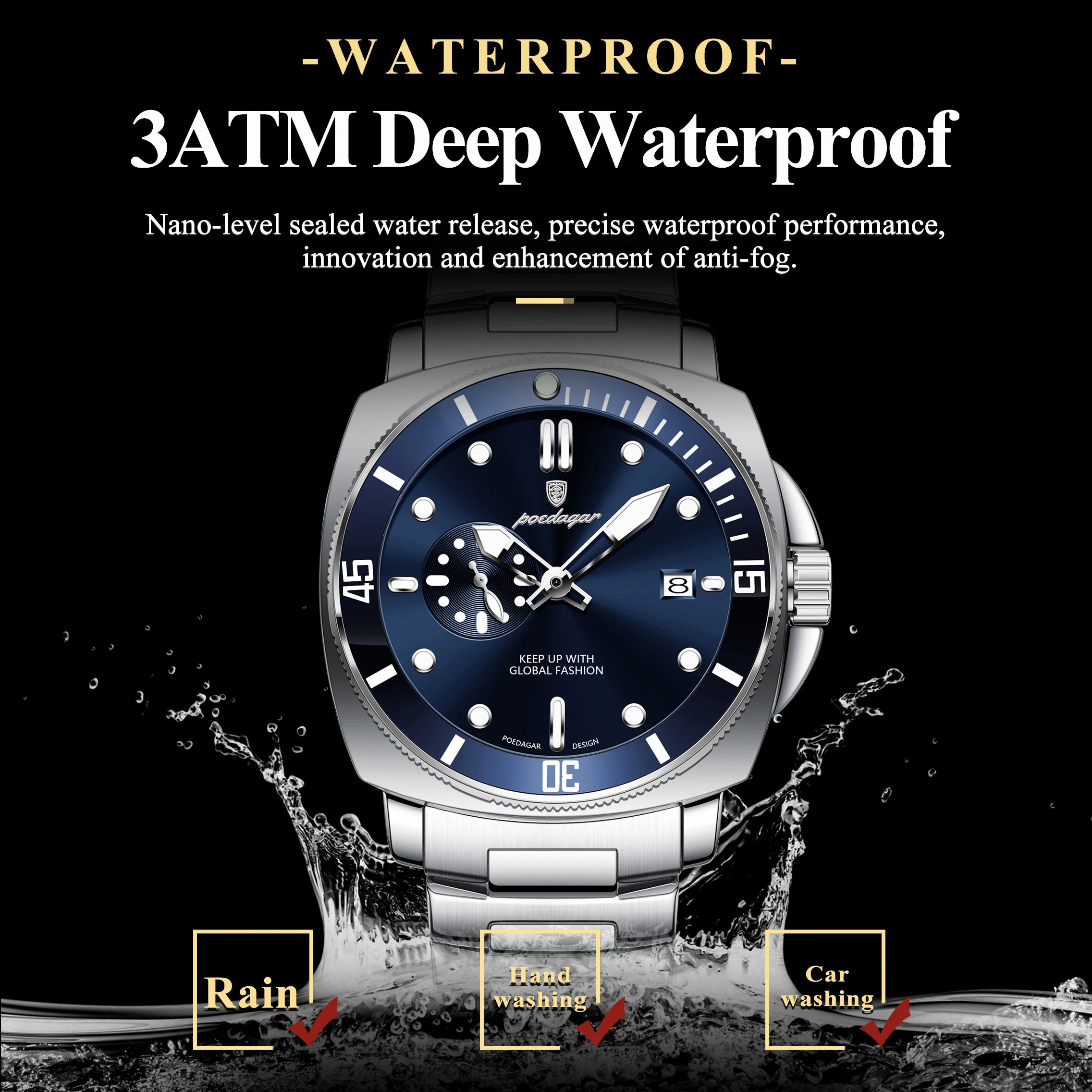 POEDAGAR Top Fashion Luxury Watch For Men Waterproof Luminous Date Men's Watches Stainless Steel Business Quartz Male Wris...