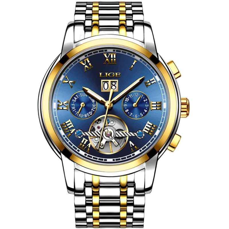 2025 LIGE Mens Watches Automatic Mechanical Watch Tourbillon Sport Clock Leather Casual Business Retro Wristwatch Relojes ...