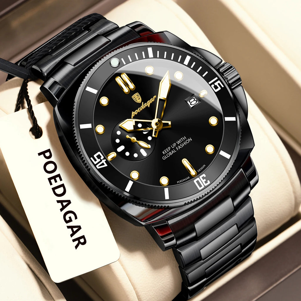 POEDAGAR Top Fashion Luxury Watch For Men Waterproof Luminous Date Men's Watches Stainless Steel Business Quartz Male Wris...