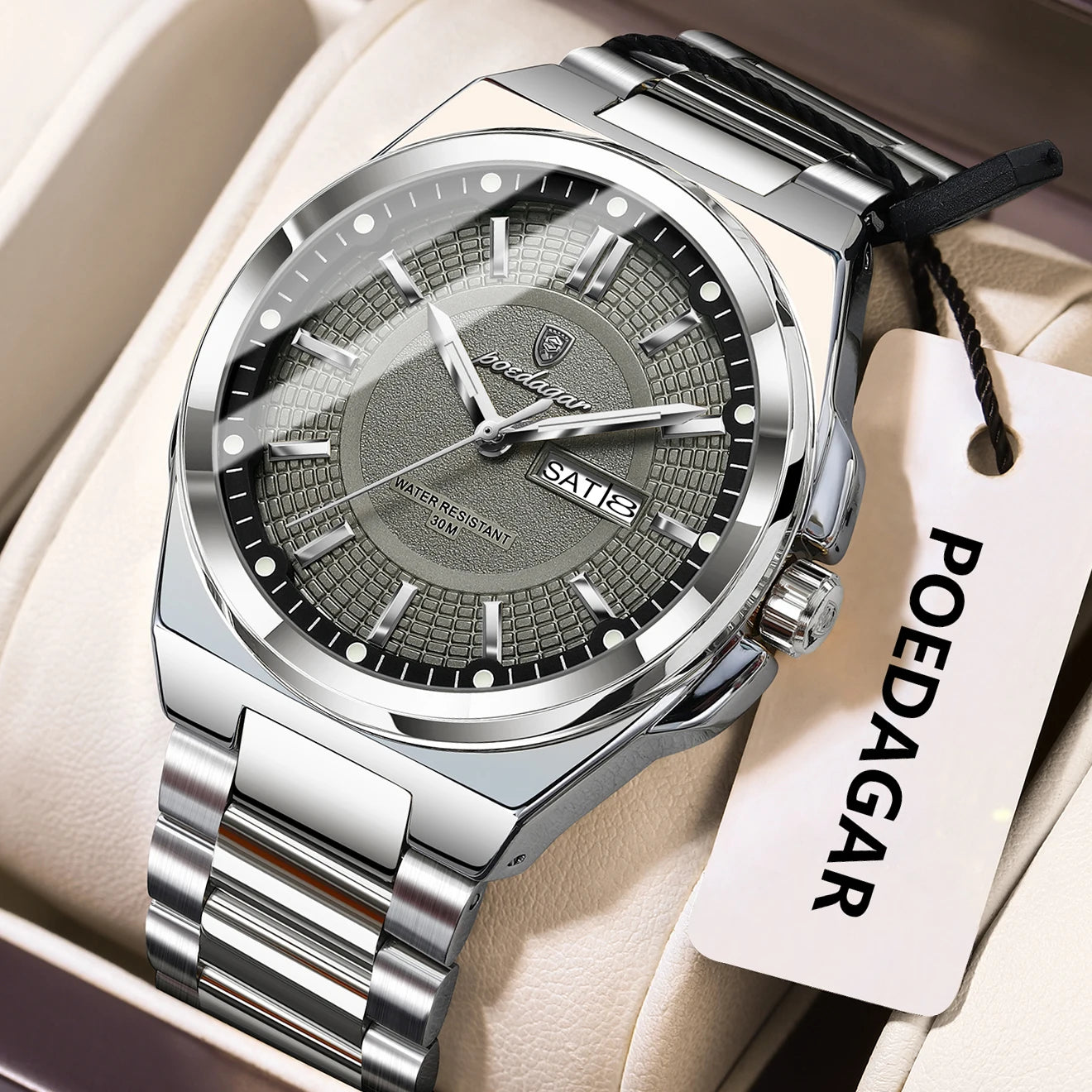 buy POEDAGAR Sport Original Men Clock Quartz Date Week Luxury Man Wristwatch Waterproof Luminous Stainless Steel Men's Wat...