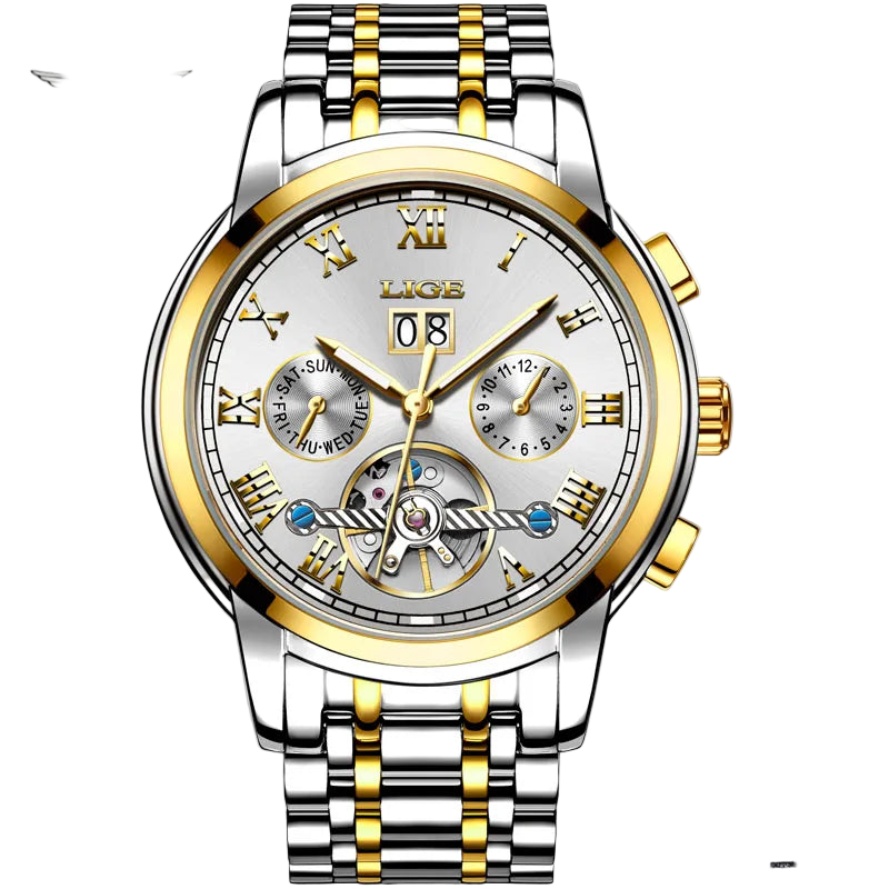 2025 LIGE Mens Watches Automatic Mechanical Watch Tourbillon Sport Clock Leather Casual Business Retro Wristwatch Relojes ...