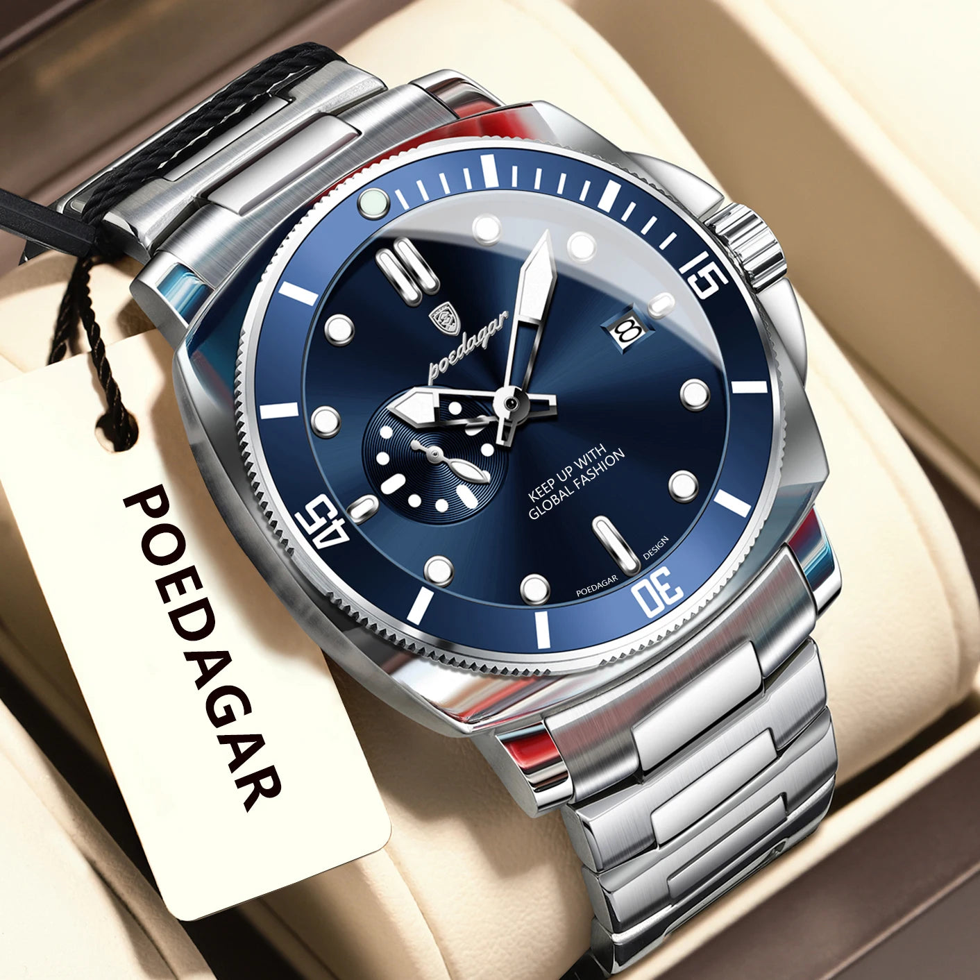 bestseller POEDAGAR Top Fashion Luxury Watch For Men Waterproof Luminous Date Men's Watches Stainless Steel Business Quart...