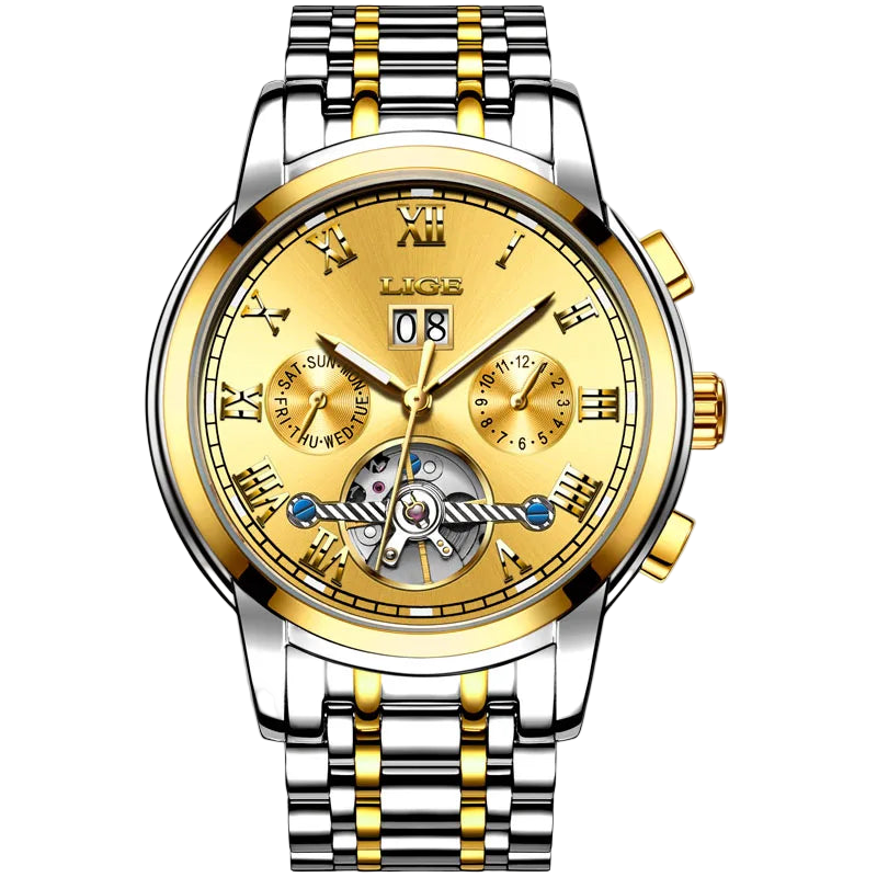 discount 2025 LIGE Mens Watches Automatic Mechanical Watch Tourbillon Sport Clock Leather Casual Business Retro Wristwatch...