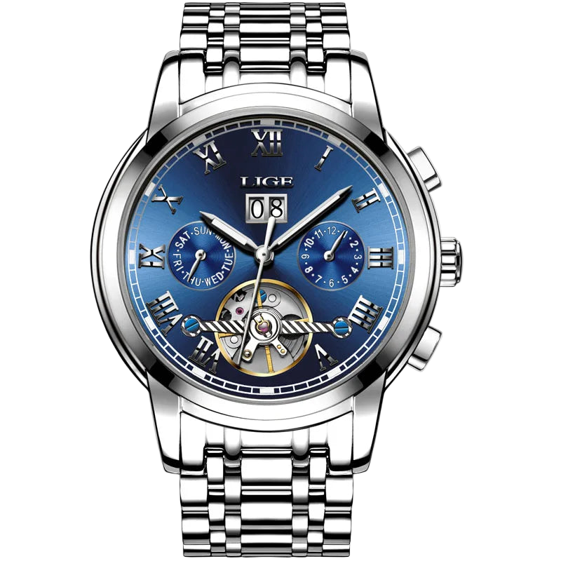 2025 LIGE Mens Watches Automatic Mechanical Watch Tourbillon Sport Clock Leather Casual Business Retro Wristwatch Relojes ...