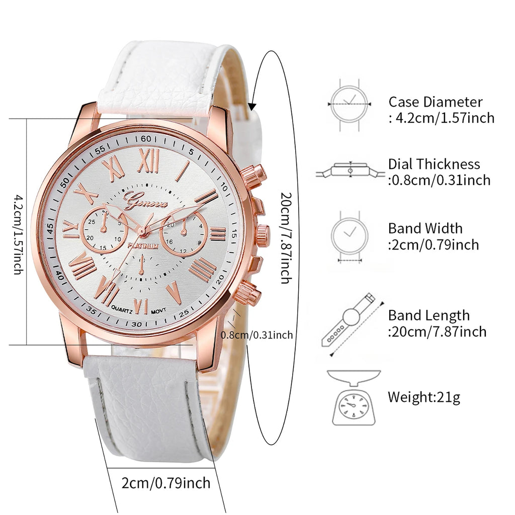 4PCS/Set Couple's Watches Fashion Roma Dial Women Quartz Watch Leather Band Wristwatches Heart Bracelets Set（Without Box） ...