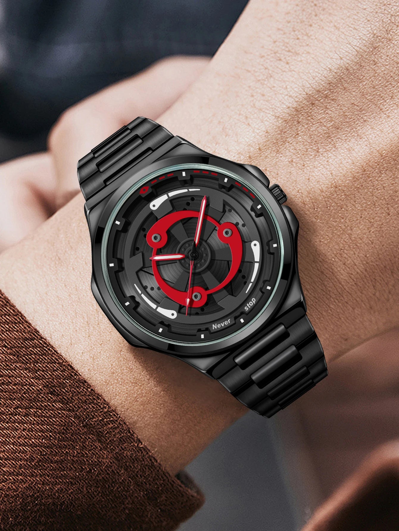 unisex classic watch vastara steel strap watch rotatable dial - daily wear timepiece with black dial (USA)