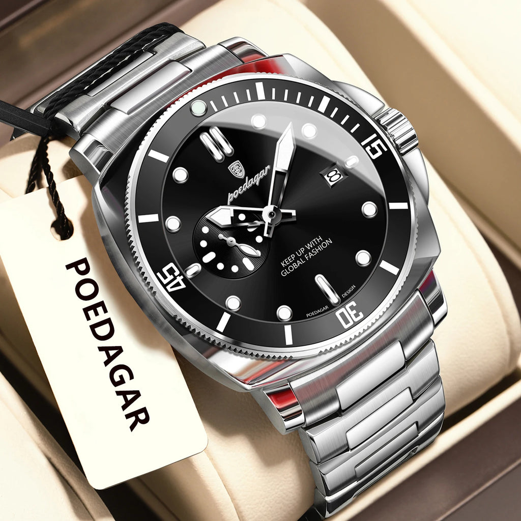 discount POEDAGAR Top Fashion Luxury Watch For Men Waterproof Luminous Date Men's Watches Stainless Steel Business Quartz ...
