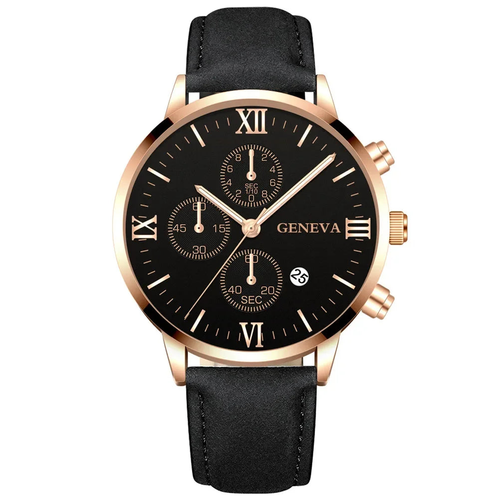 Fashion Geneva Men Date Alloy Case Synthetic Leather Analog Quartz Sport Watch Male Clock Top Brand Luxury Relogio Masculi...