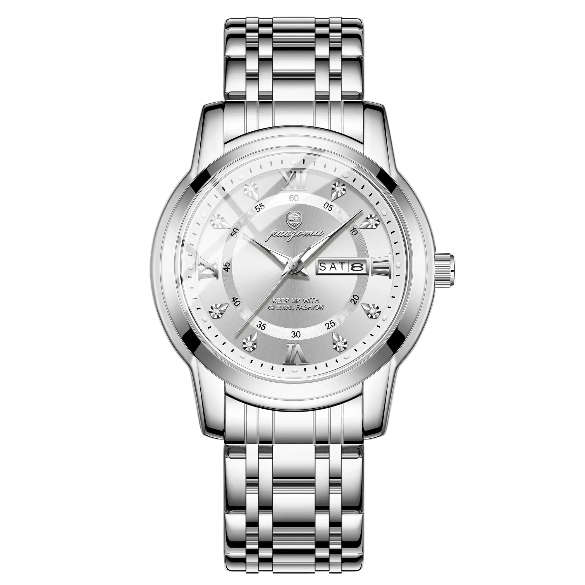 POEDAGAR Business Men Watch Date Week Waterproof Luminous Luxury Man Wristwatch Sports Stainless Steel Men's Quartz Watche...