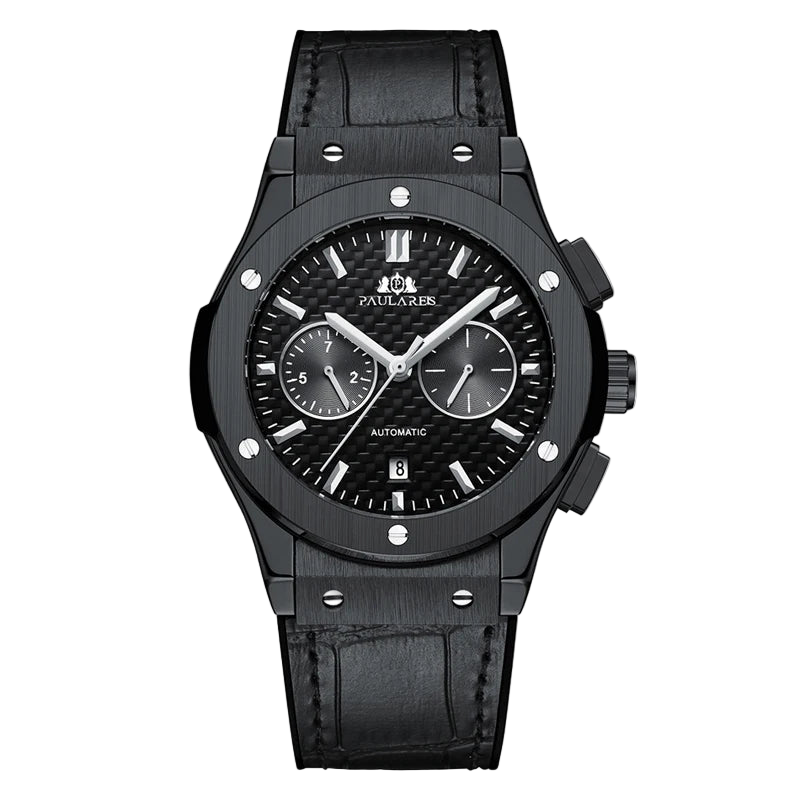 Black Paulareis watch with detailed face on a white background
