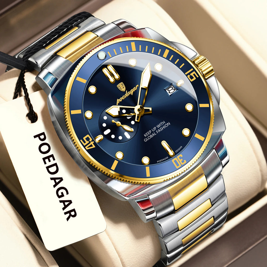 popular POEDAGAR Top Fashion Luxury Watch For Men Waterproof Luminous Date Men's Watches Stainless Steel Business Quartz M...
