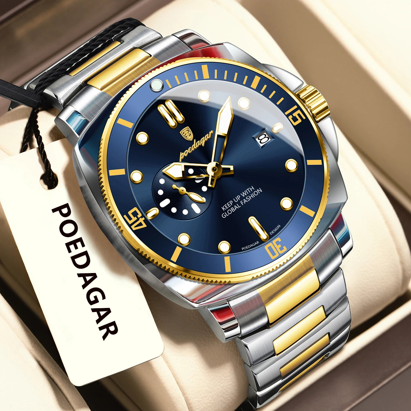 popular POEDAGAR Top Fashion Luxury Watch For Men Waterproof Luminous Date Men's Watches Stainless Steel Business Quartz M...