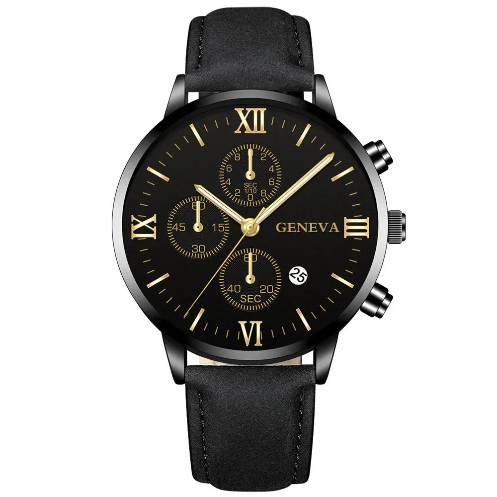 Fashion Geneva Men Date Alloy Case Synthetic Leather Analog Quartz Sport Watch Male Clock Top Brand Luxury Relogio Masculi...