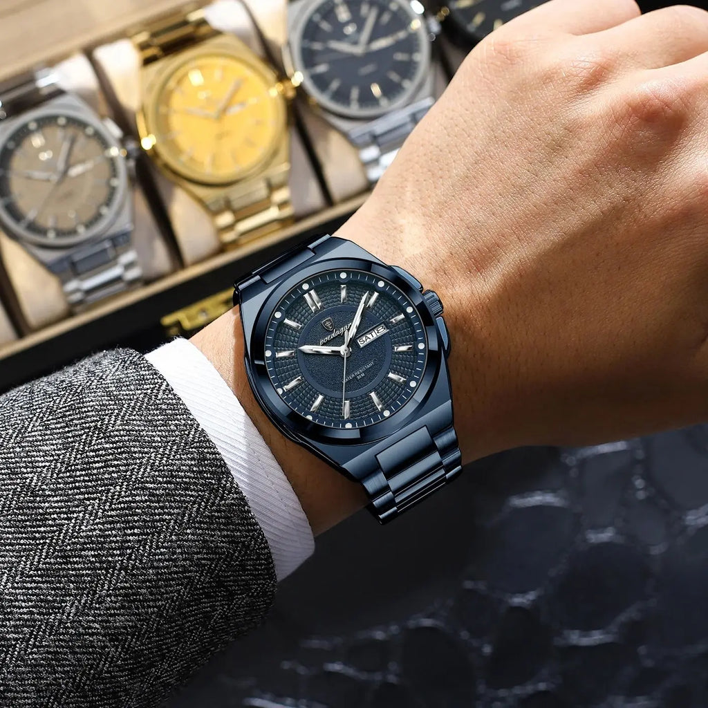 POEDAGAR Sport Original Men Clock Quartz Date Week Luxury Man Wristwatch Waterproof Luminous Stainless Steel Men's Watches...