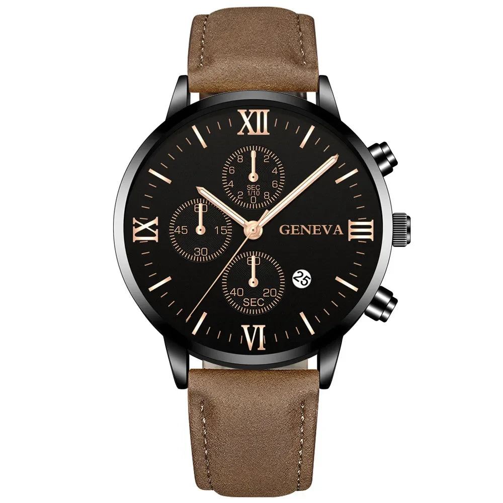 authentic Fashion Geneva Men Date Alloy Case Synthetic Leather Analog Quartz Sport Watch Male Clock Top Brand Luxury Relog...
