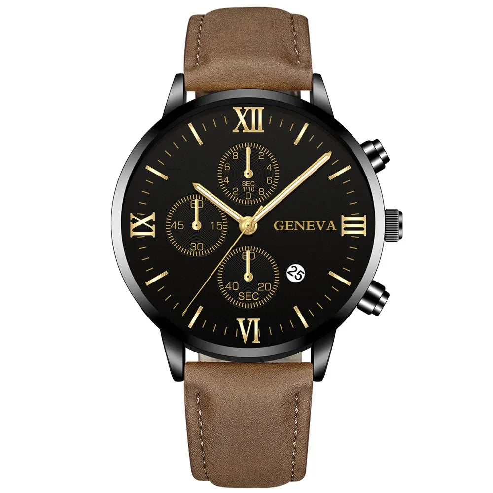 Fashion Geneva Men Date Alloy Case Synthetic Leather Analog Quartz Sport Watch Male Clock Top Brand Luxury Relogio Masculi...