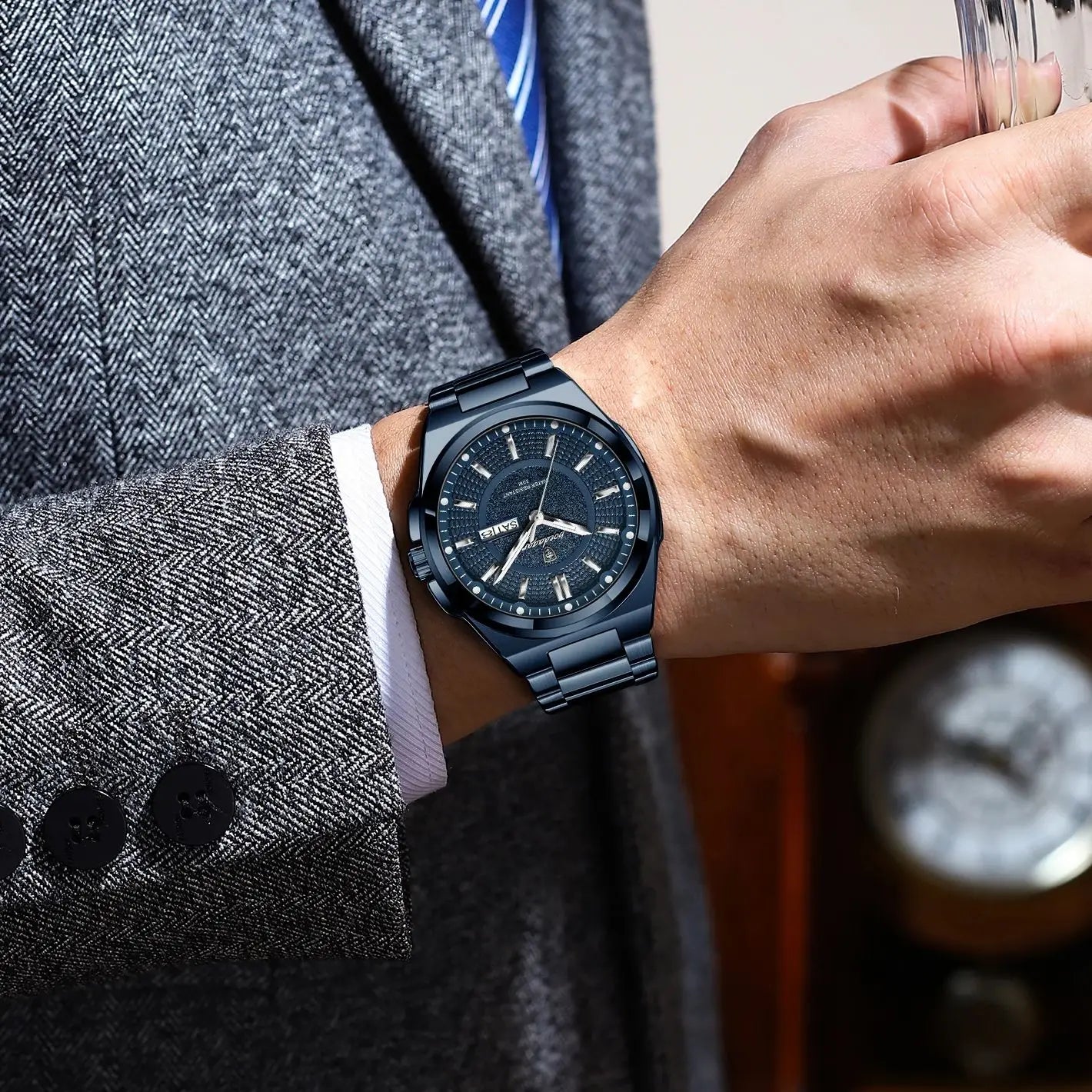 POEDAGAR Sport Original Men Clock Quartz Date Week Luxury Man Wristwatch Waterproof Luminous Stainless Steel Men's Watches...