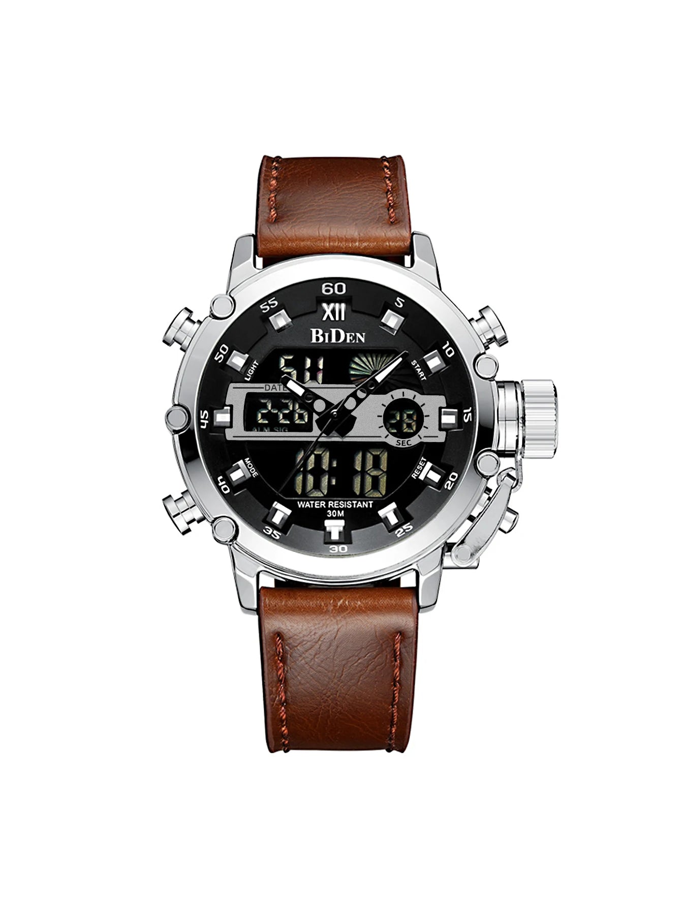 vastara - biden men's waterproof digital military sports - sports unisex watch with chronograph in neutral leather band (USA)